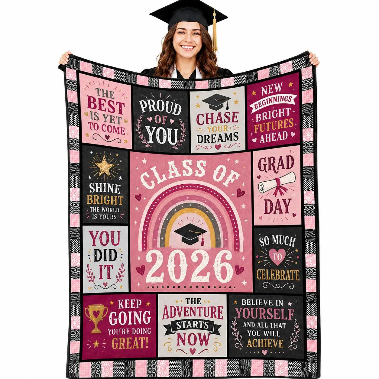 Class of 2026 Congrats Blanket, 2026 Graduation Throw for Women Men,Graduation Grad Gifts for Daughter/Son/Best Friends/Students, Suitable for Graduation Parties Classroom Decor,Soft SingleSide Polyester Blanket