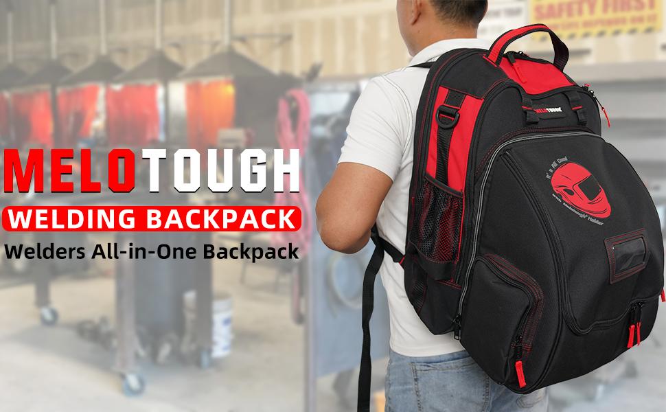 MELOTOUGH Welding Tool backpack Extreme Gear Pack with Large Capacity Helmet Holder Luggage Storage Bag(Red） multi-functional tool hammer holder