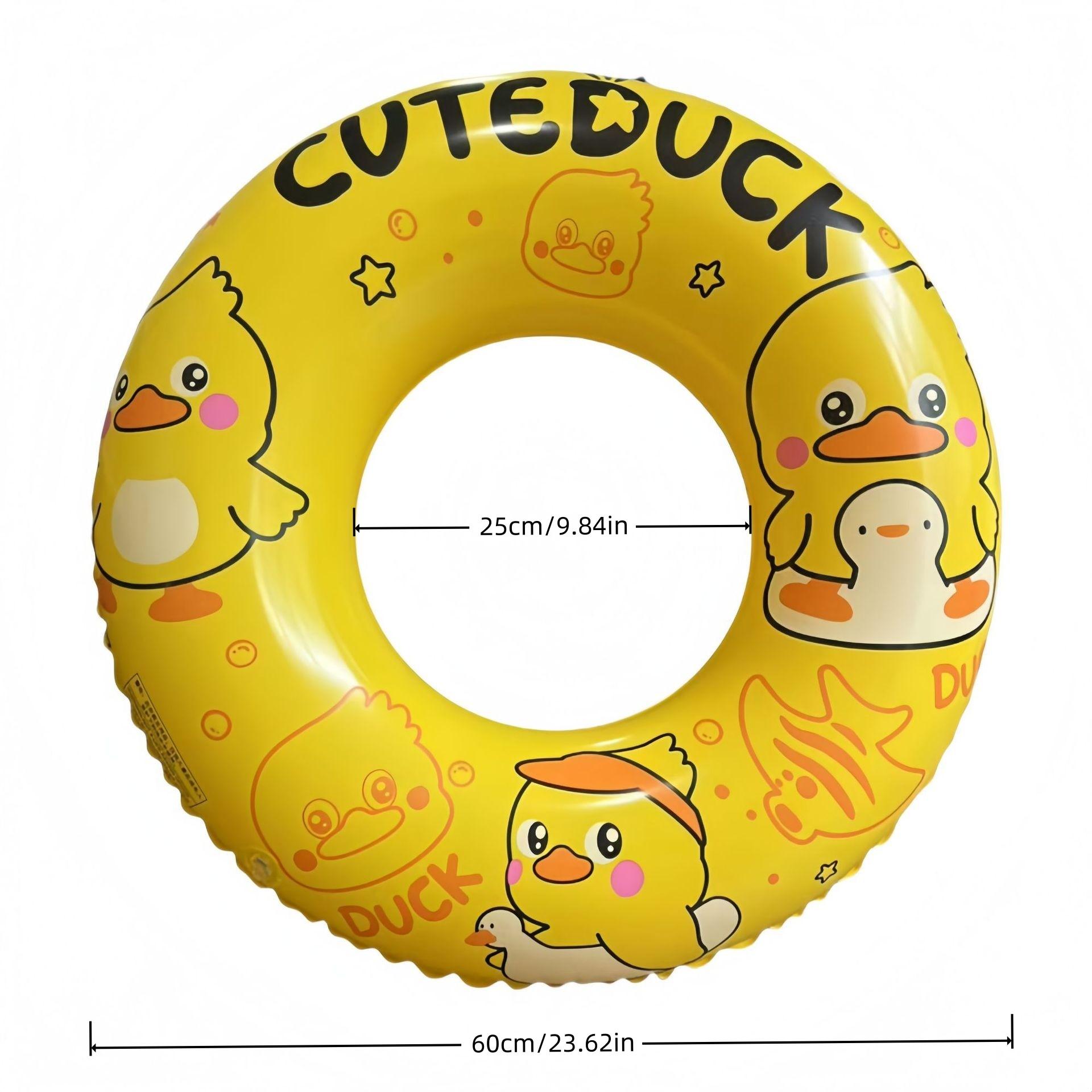 Cute Duck Print Inflatable Swim Ring, Bright Cartoon Design, Thickened PVC, Fun Float for Summer Water Play