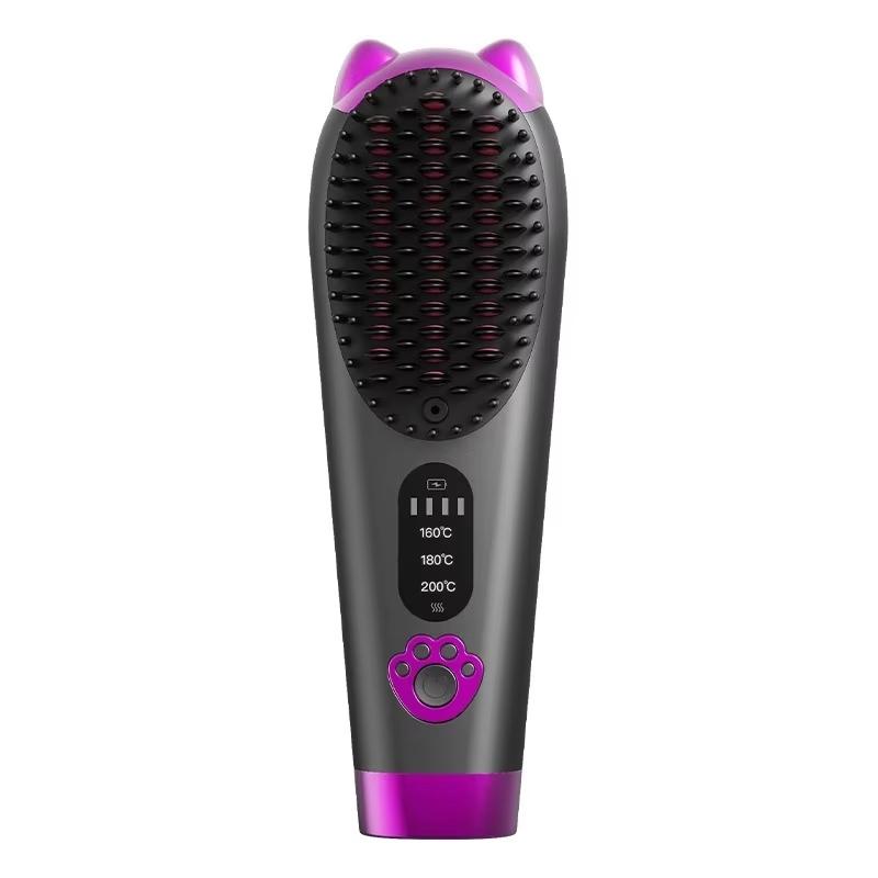 Wireless Hair Straightener Comb, Portable Rechargeable Negative Ion Hair Brush, 3 Temperature Settings, Travel Safe, Suitable for All Hair Types