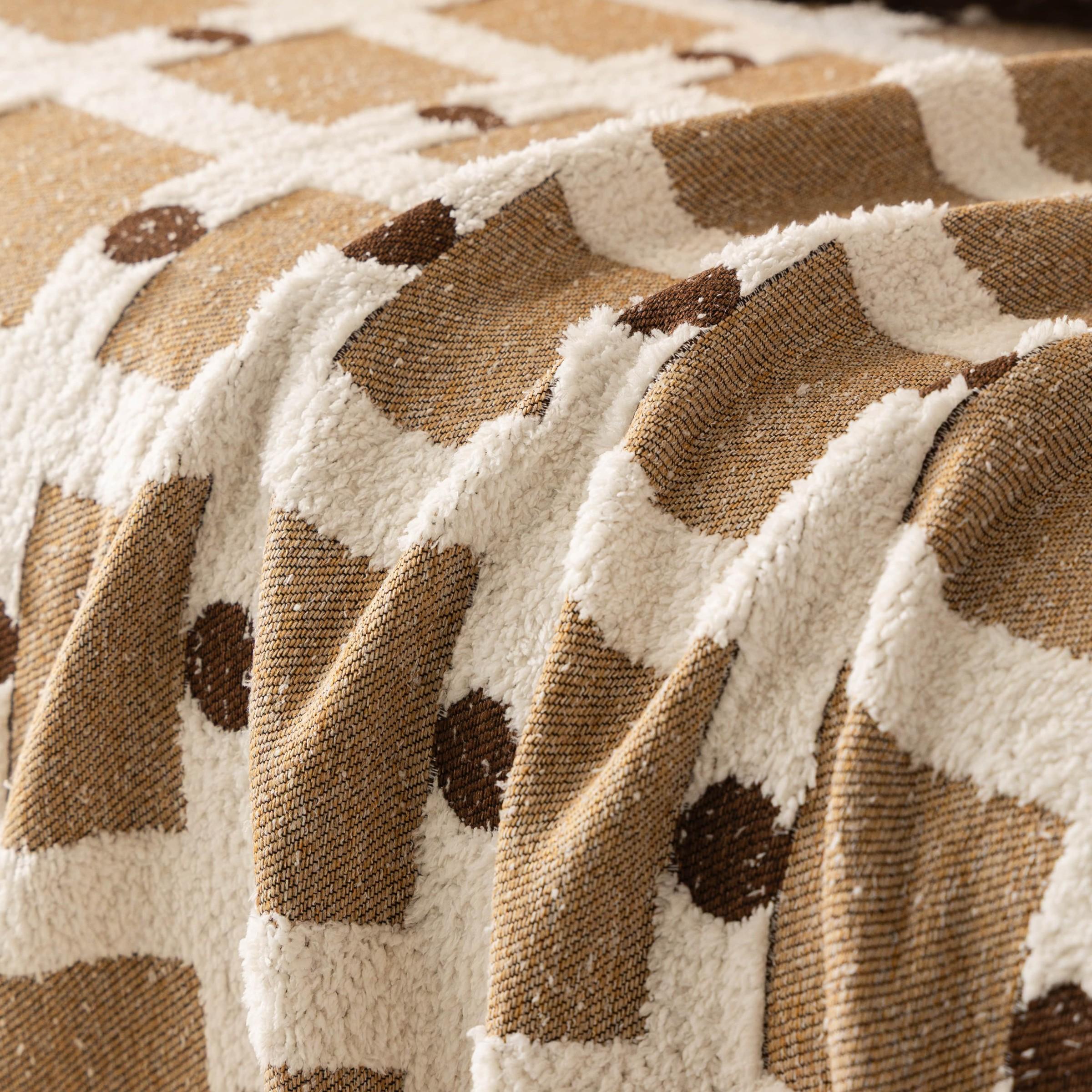 Thick Half-Fleece Sofa Cover, Vintage Checkered Sofa Towel, All-Season Universal Sofa Set, Anti-Scratch, Anti-Dirt, Anti-Slip, Boho Style