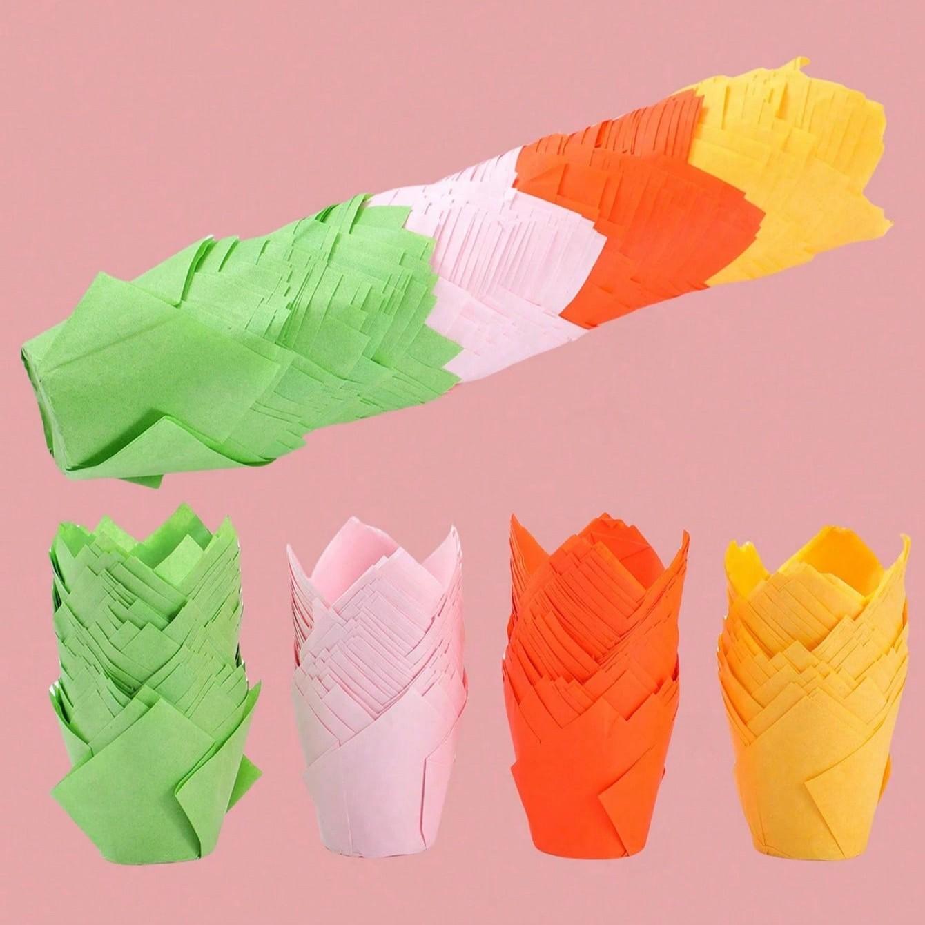 10/50pcs Tulip Paper Cupcake Liners, Muffin Cups, Flame Cups, Heat Resistant Baking Cups, Oil-Proof, Ideal for Holidays & Kitchen Storage