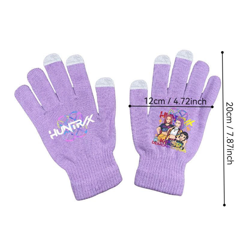 New K-Pop Demon Hunters Girl Group Print Gloves, Teenage Girls Fleece Gloves, Same Style as K-Pop Demon Hunters, Fashion Accessories