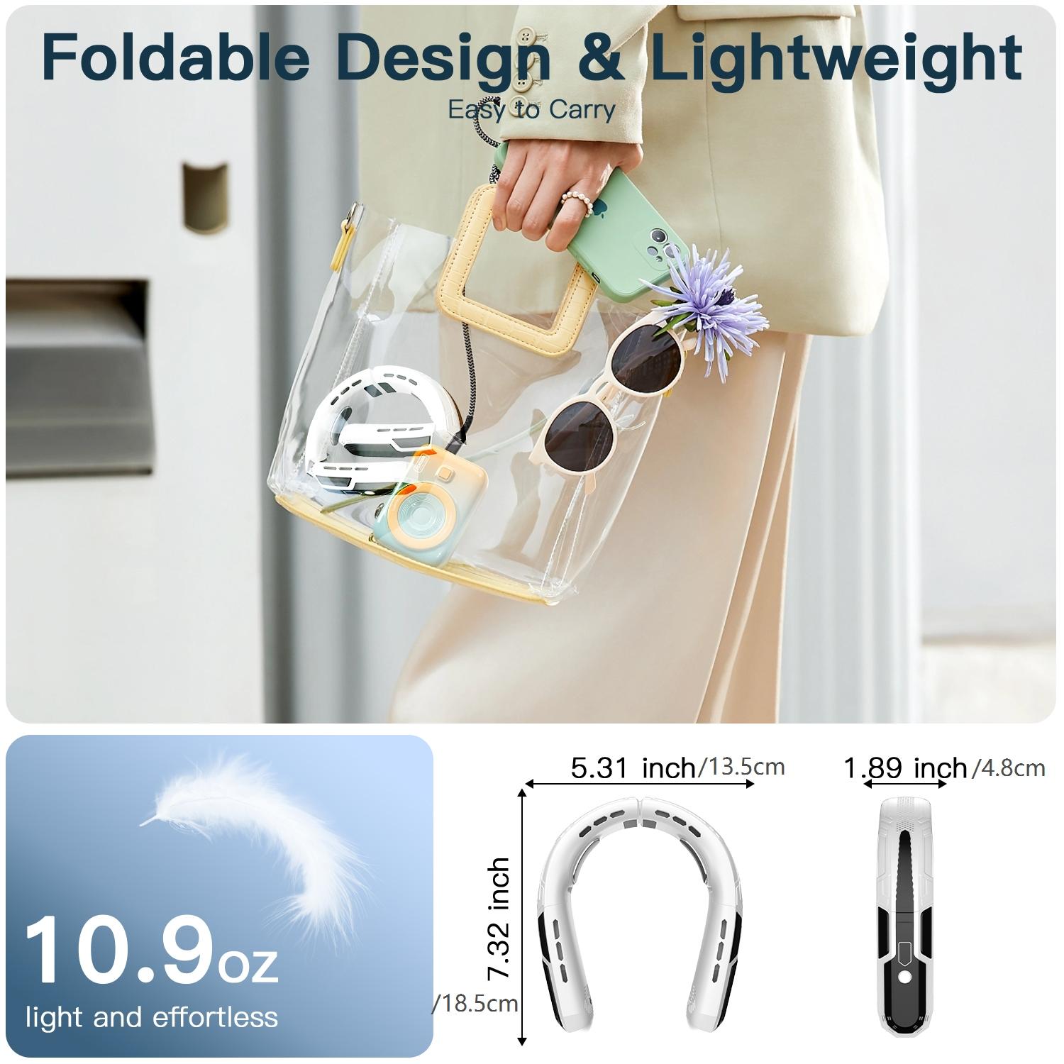 New D26 Portable Neck Fan, Hands-Free Leafless Personal Fan, Three-Speed Rechargeable USB Cooler, 360° Hanging Design, Office & Travel Use