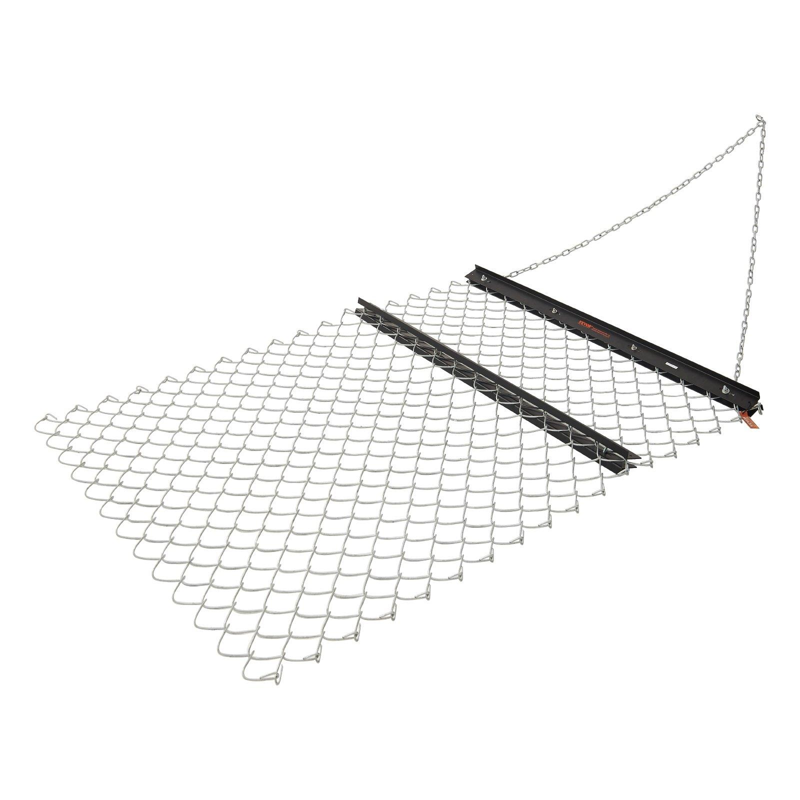 VEVOR Drag Harrow, 4 x 5 ft Chain Harrow - Made from Q235 Steel, UTV Tractor Attachments for Landscape Leveling or Sod Prepping, Durable Harrow Rake for Gravel Driveway, Farm Field Garden Black