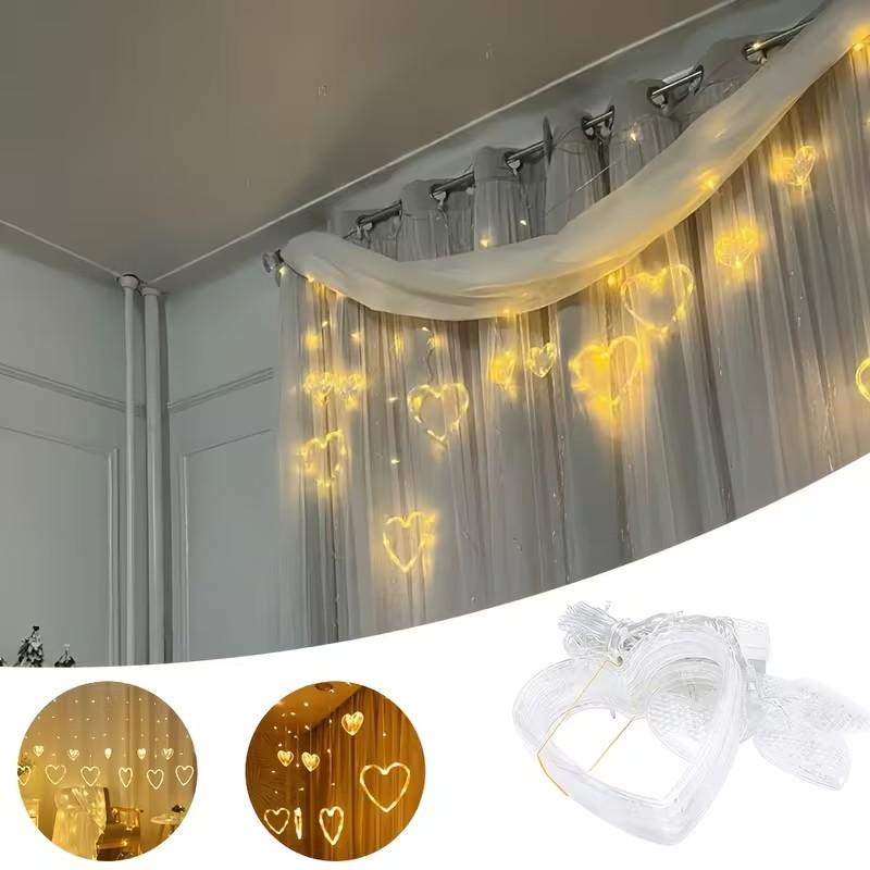 Valentine's Day LED Heart Curtain Light, Hanging Romantic Atmosphere Lamp for Bedroom Living Room Proposal Holiday Party Decoration, LED Lights