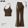 MFVIM Women’s Fitted Design Activewear 2-Piece Set - Breathable "Naked Feel" Wide-Neck Halter Crop Tank Top, Flattering Back, Tummy Control Slight Flared Yoga Bottoms, Gym Sets for Workout, Travel Essentials