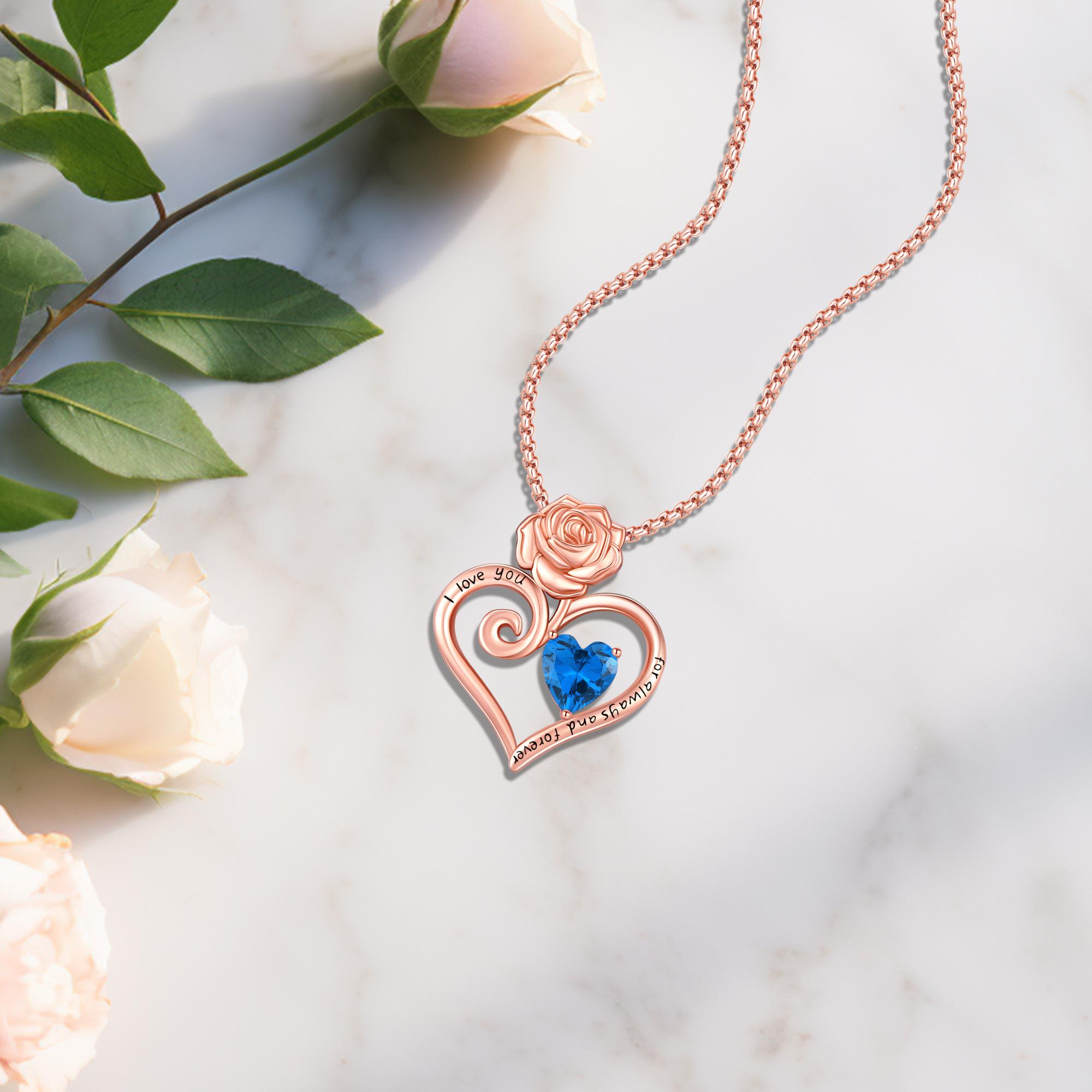 DRINSPER Rose Heart Necklace Rose Pendant Necklace I Love You Forever and Ever for Women Anniversary Birthday Mothers Day Gifts Jewelry for Wife Girlfriend Sister