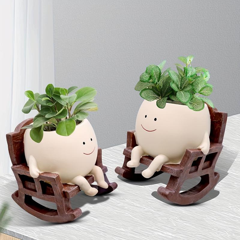Cartoon-Design-Harzvase, 1 Stück süße Stuhl-Design-Vase mit Abflussloch, dekorativer Blumentopf für den Schreibtisch im Home Office, moderne Pflanzenvase, Wohndekor,_voghion.com