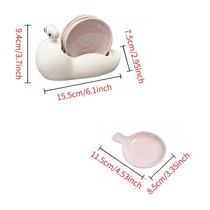 Cute Snail Ceramic Dipping Dish Set, 5-Piece Includes Storage Box, Perfect for Table or Coffee Table Snacks Desserts Candies
