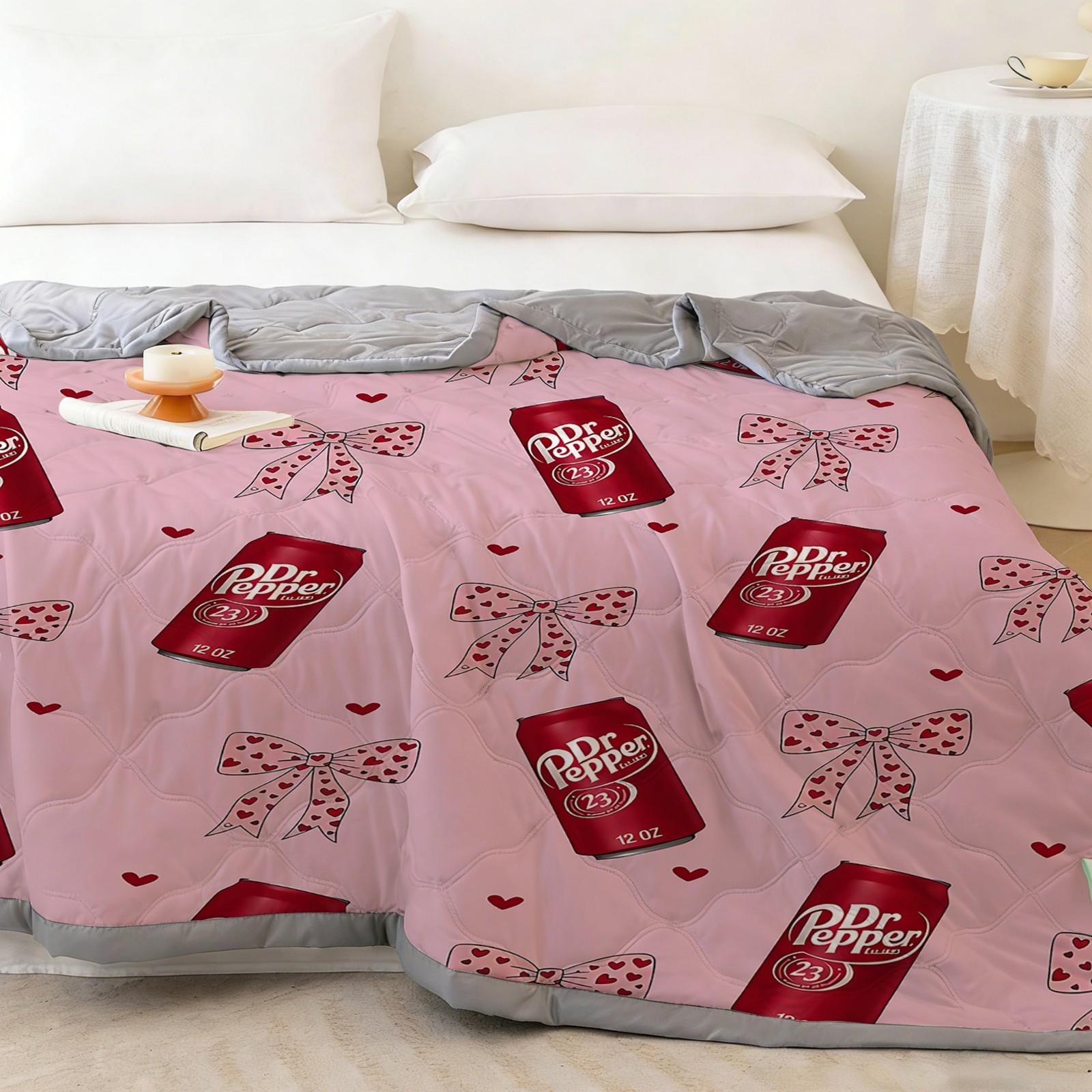 Soda Can Bow Summer Quilt, Sweet Girl Style Air Conditioning Blanket, Soft Skin-Friendly All-Season Home Use Single/double Size