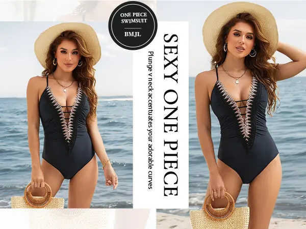 BMJL Plunge Color Block Swimwear Women's Sexy One Piece Ruched Tummy Control Swimsuit