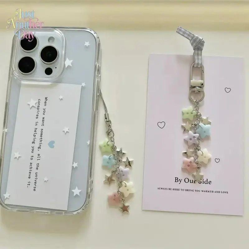 2PCS Pastel Star Beaded Phone Charm & Keychain Set, Handmade Star Beaded Strap for Phones, CCD Cameras & Bags, Cute Y2K Style Accessory
