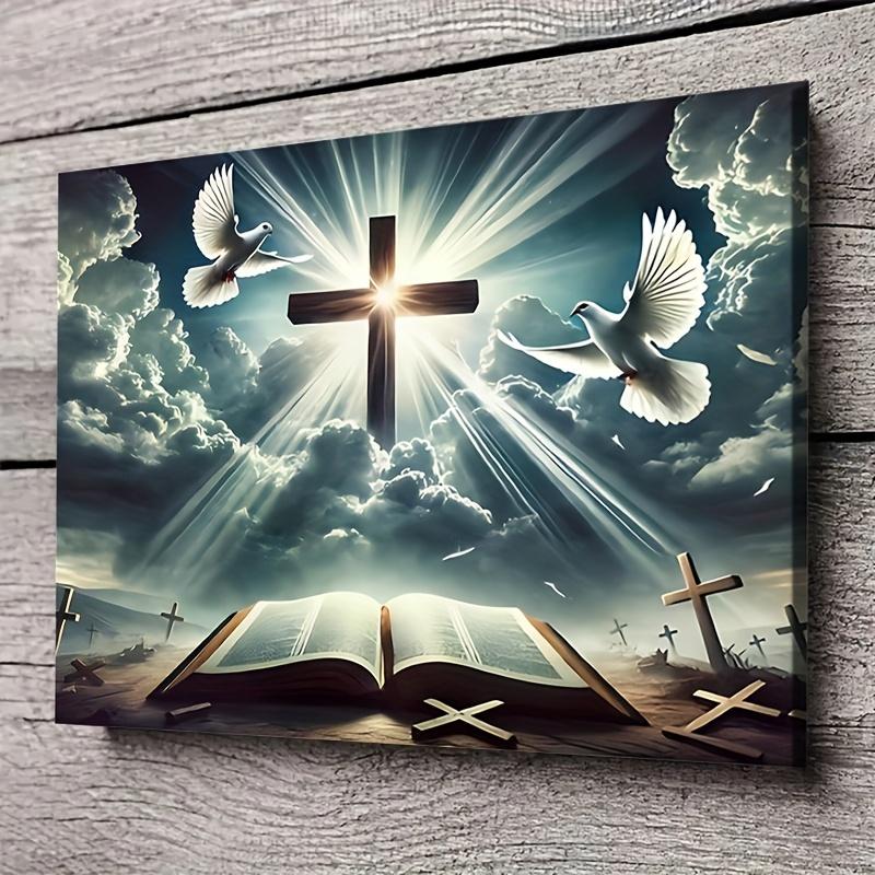1 charming Easter poster, featuring a white dove flying amidst splendid clouds, symbolizing peace and holiness. Perfect for religious photography, church decoration, and design of spiritual themed scenes. A perfect Valentine's Day decoration for him and h