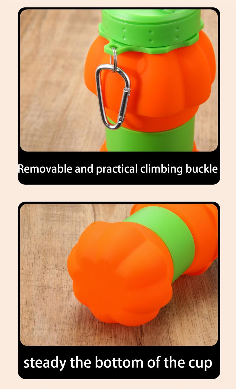 Outdoor sports water bottle, silicone folding cup, Halloween-inspired pumpkin design, telescopic and portable silicone water cup, collapsible water bottle, travel water bottle, sports portable sports water bottle, reusable water bottle, equipped with clim