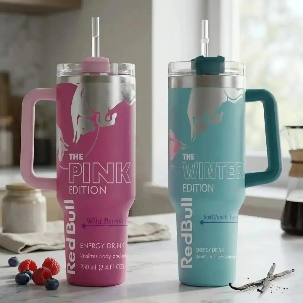 40oz Stainless Steel Insulated Vacuum Cup - Color Block (Pink, Blue, White), Double Wall Thermo Cup, Portable Leak-Proof Drinkware with Handle & Straw, Ideal Birthday Gift Travel Mug # sturdy stainless steel # day perfect gift