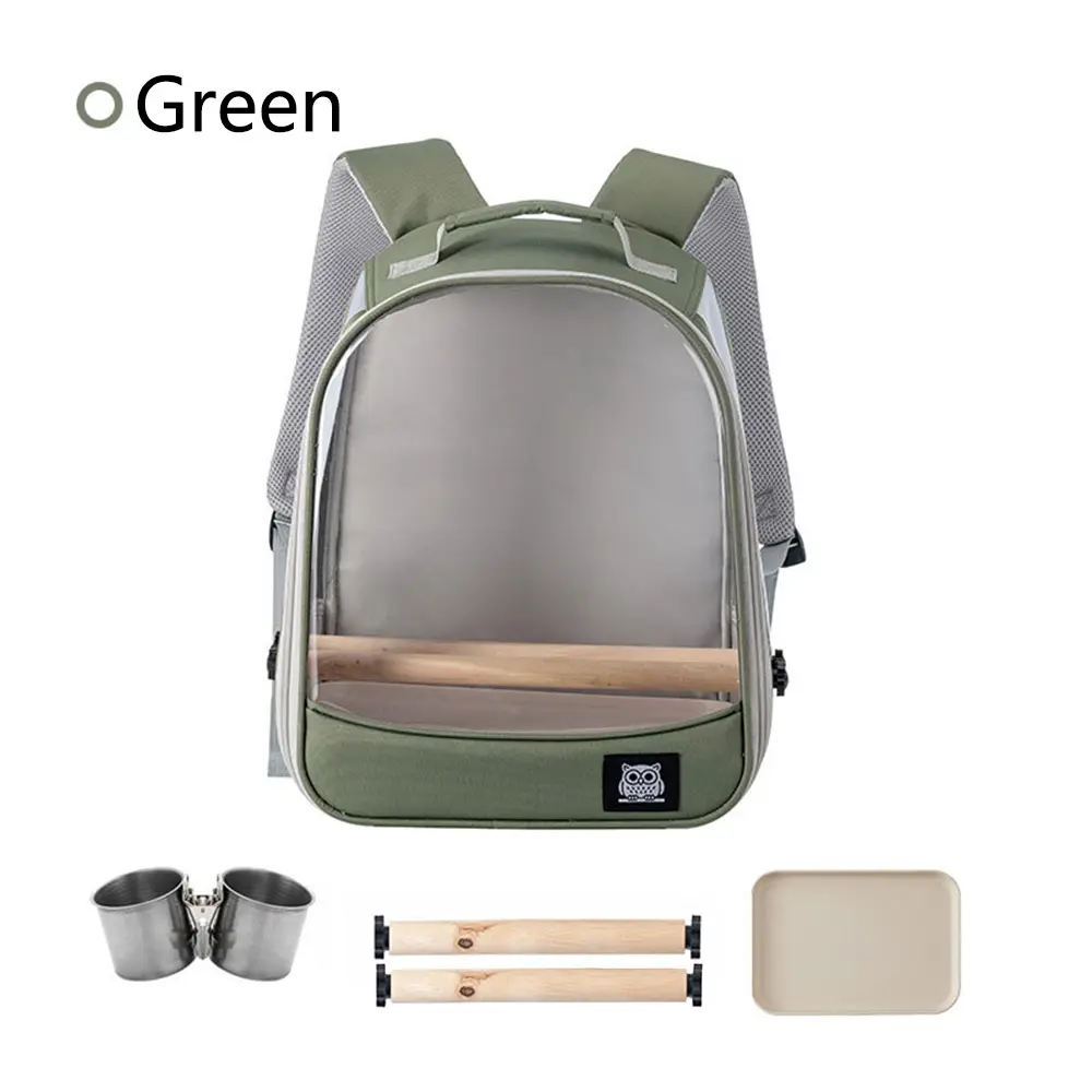 Parrot Bird Backpack, Portable Bird Travel Bag, Transparent Window, Breathable Mesh, 2 Perch Sticks, Dual Food Cups, Detachable Tray, Adjustable Straps, Enclosure