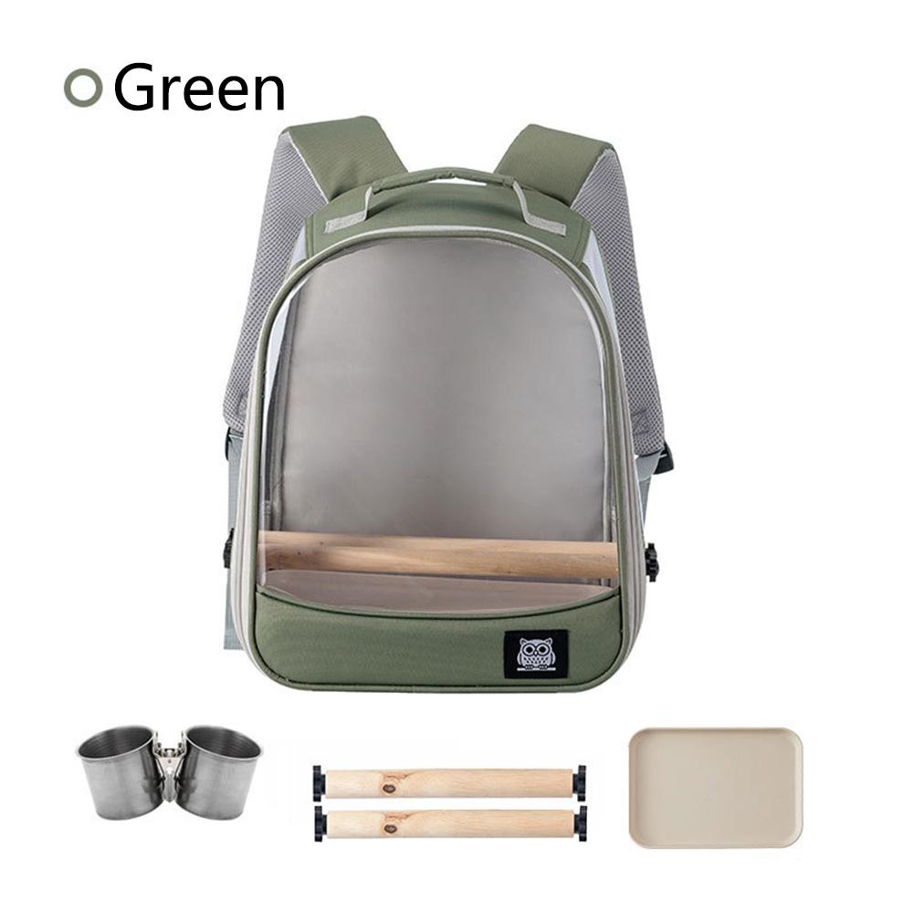 Parrot Bird Backpack, Portable Bird Travel Bag, Transparent Window, Breathable Mesh, 2 Perch Sticks, Dual Food Cups, Detachable Tray, Adjustable Straps, Enclosure