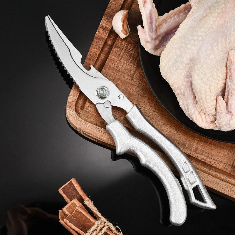 1pcs stainless steel kitchen scissors, multi-purpose, sharp and practical poultry scissors, can be used for vegetables, fish, chicken bones, etc., cooking scissors are a must-have in the kitchen, dishwasher safe
