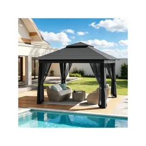 11x11 Pop-Up Gazebo Tent, with Mosquito Net, Instant Setup Gazebo, Party Tent with Rolling Bag, Pop-Up Canopy Tent, Suitable for Parties, Patio, Lawn, Backyard, Garden, Terrace, Gray