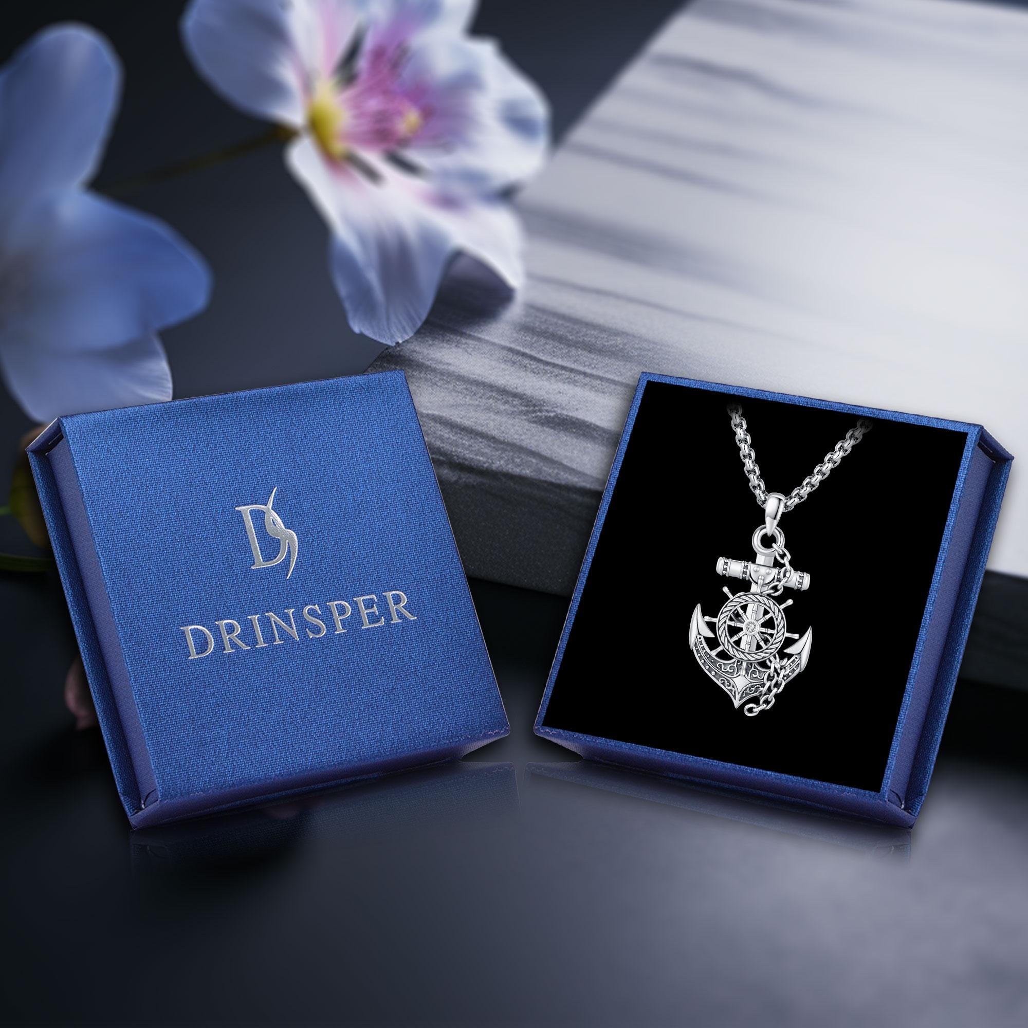 DRINSPER 925 Sterling Silver Anchor Detail Pendant Necklace for Men & Women, Elegant All-match Fashion Accessories for Daily Wear, Exquisite Silver jewelry Gift for Graduation Father's Day Birthday