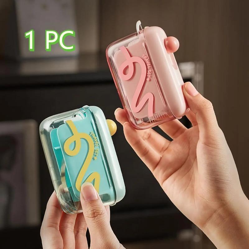 Travel-sized storage case - features an automatic pop-up dispenser, portable and refillable, perfect for oral care at home, in restaurants, and while traveling.