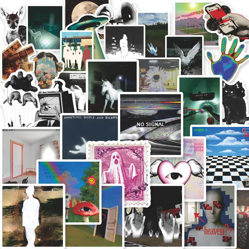 54Pcs Weirdcore Dreamcore Aesthetic Stickers Pack, Waterproof Surreal Psychedelic & Trippy Visual Vinyl Decals for Laptop, Water Bottle, Journal, Scrapbook & Scrapbooking, Alternative Gift, Graphic Decal