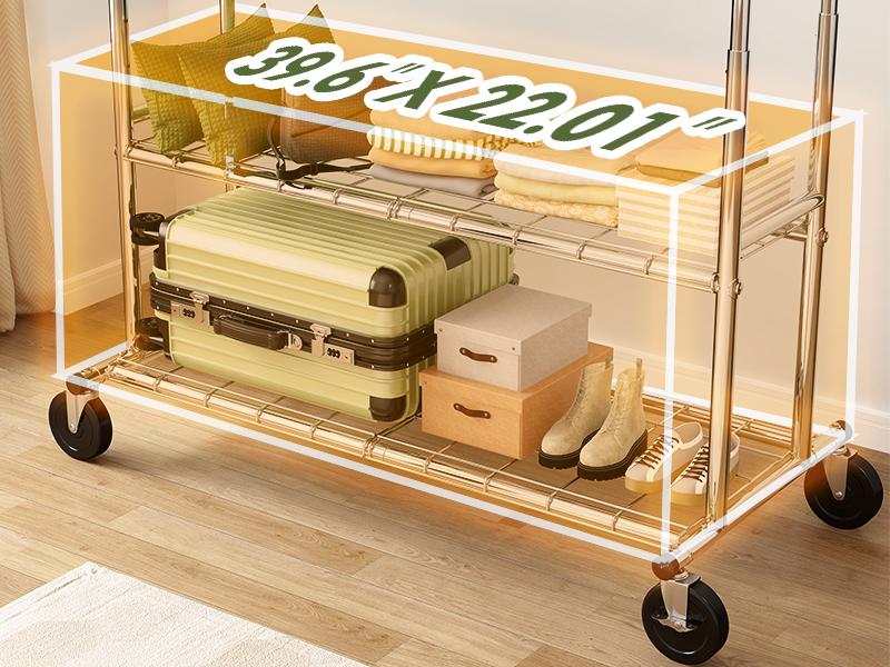 [RaybeeBrandyDay] Clothes Rack, with Wheels 265 LBS Adjustable Garment Rack Heavy Duty Clothes Rack for Hanging Clothes Rolling Clothing Rack with Double Shelves