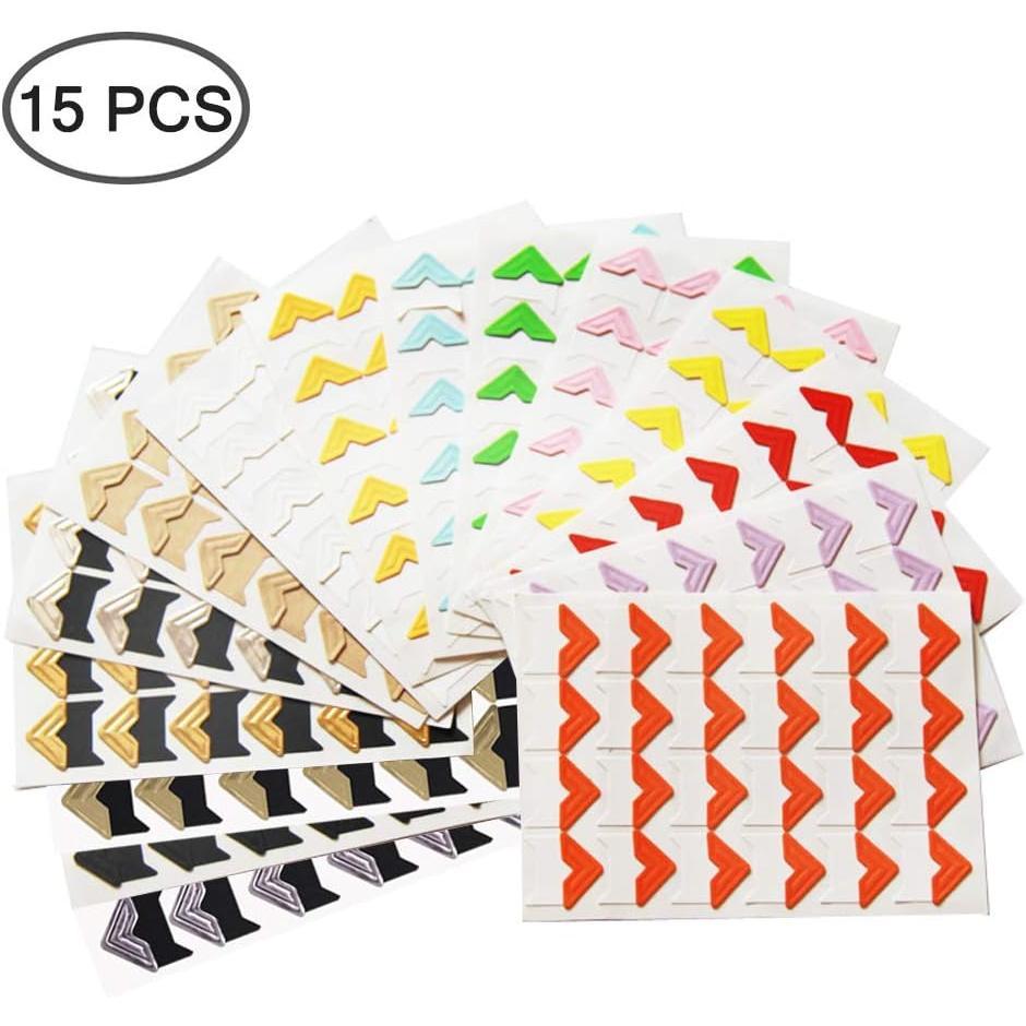 15 Sheets Photo Mounting Corners,  Self Adhesive Paper Picture Sticker for DIY Scrapbook Album Diary Personal Organizer Notebook - 14 Colors