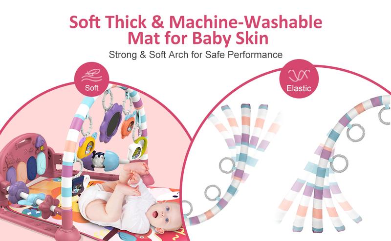 dearlomum Baby Play Mat Pink Lion Design with 5 Sensory Toys Music Lights for Newborns 0-36 Months Multifunction Durable Activity Mat Playpen Seat