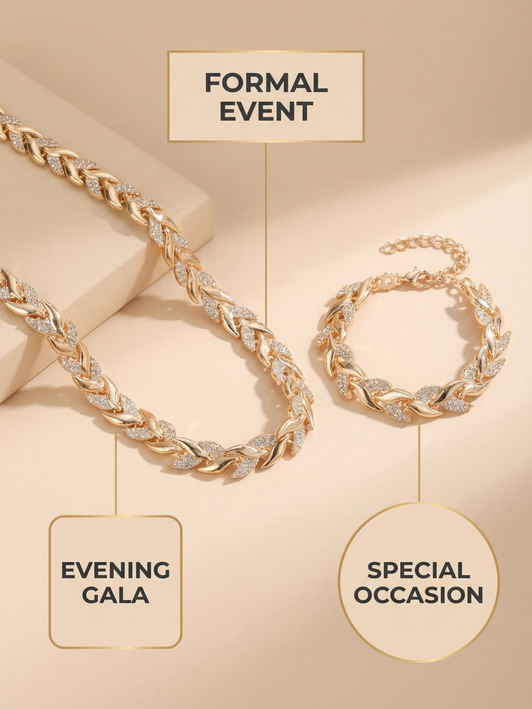 Elegant Fish Tail Design Jewelry Set, Rhinestone-Embedded Bracelet & Necklace Combo, Luxury Party Accessories for Women