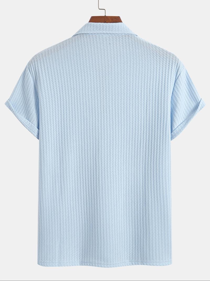 Men's Solid Ribbed Short Sleeve Knitted Polo Shirt, Solid Zipper Polo, Regular Fit Casual Breathable Comfy Top for Summer, Men's Clothes for Daily Wear