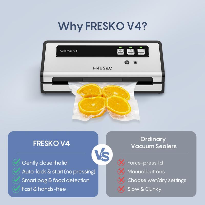 FRESKO AutoMax V4 Mason Jar Vacuum Sealer Machine, Automatic Food Sealer with Double Heat Seal, Includes Bags & Accessory Set
