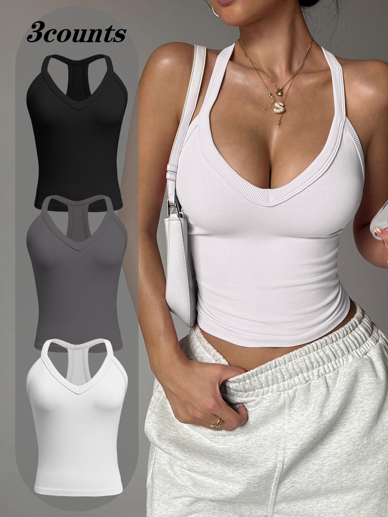 Women's Solid Color Sports Singlet, Breathable Comfortable Sporty Cami Top, Ladies Sportswear for Indoor Outdoor Wear