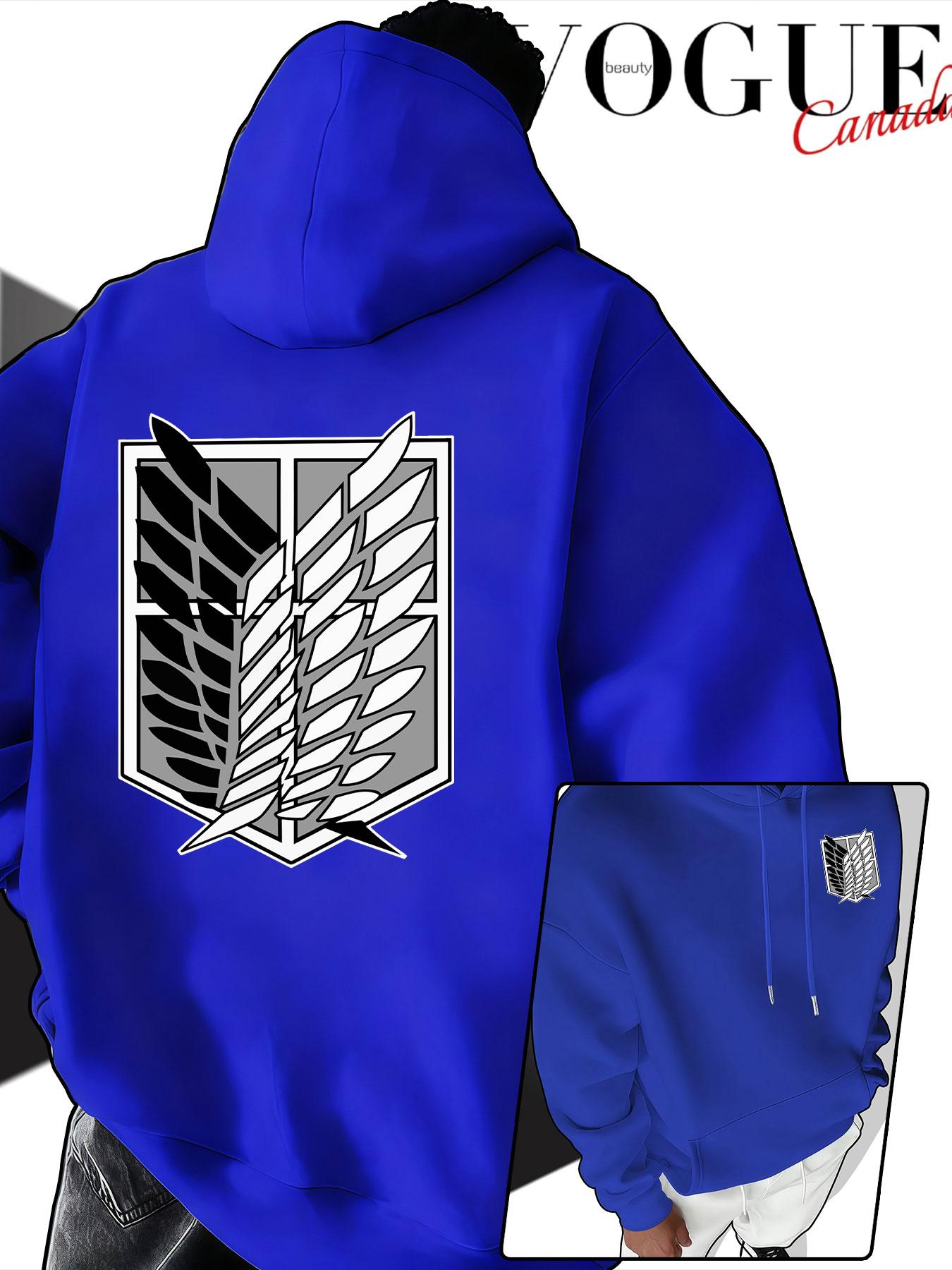 Autumn Attack on Titan Survey Corps Free Wing Print Hoodie, Unisex Japanese Anime Style Loose Fit Sweatshirt, Fall & Winter Casual Wear