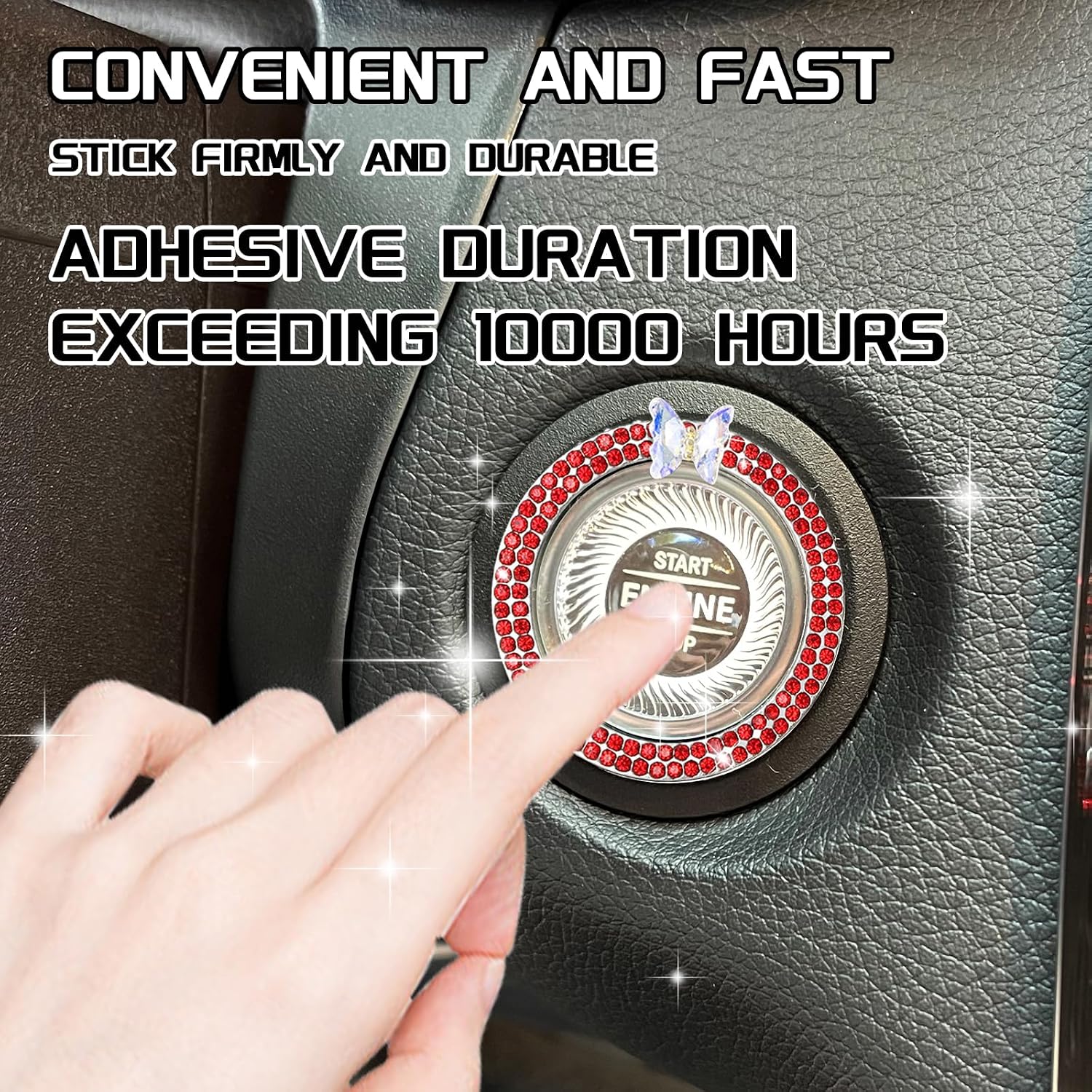 Bling  Push Start Button Accessories for Women, Sparkling Butterfly Rhinestone  Engine Push to Start Button Cover Decoration Ring Emblem,  Interior Decoration Accessories (White)