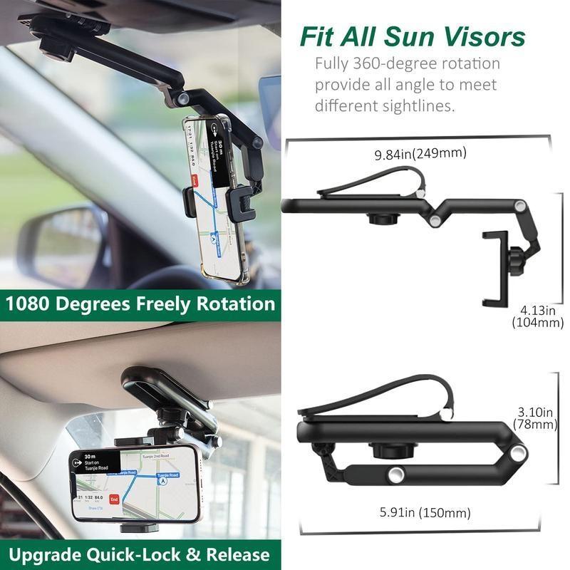 New Multi-function Sun Visor Universal 360 Degree Rotating Phone Holder exavon Suitable for Any Scene Car Holder, Cellphone Car Mount, Car Phone Stand - Rotatable and Retractable Car Phone Mount
