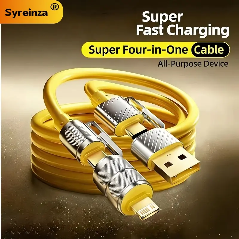 Syreinza Brand 240w Zinc Alloy Four-In-One Fast Charging Data Cable, Interchangeable Head, Multi-Function, 1m, for Apple Android Laptop Car