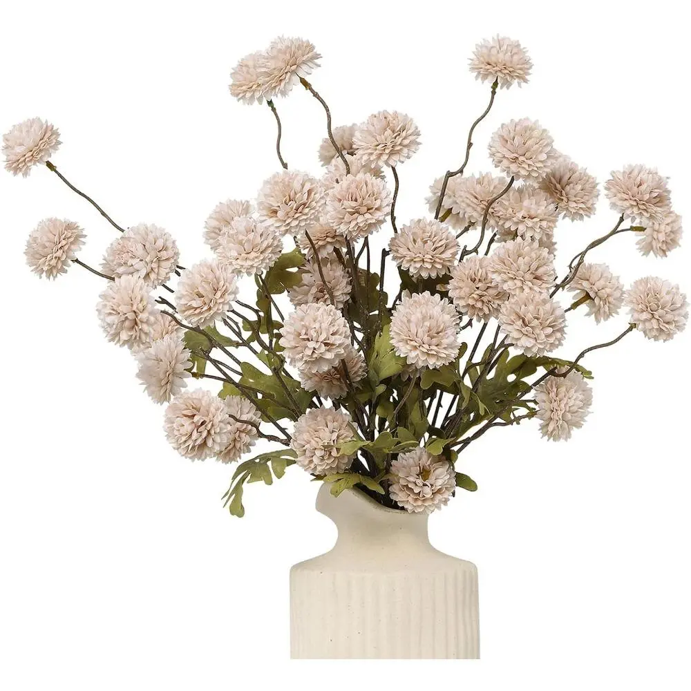 8pcs Artificial Flowers Faux Silk Pompon Mum,Silk Small Mini Chrysanthemum Ball with Stems for DIY Wedding Bouquets Centerpieces Vase Home Table Kitchen Decorations(Peach Fuzz)