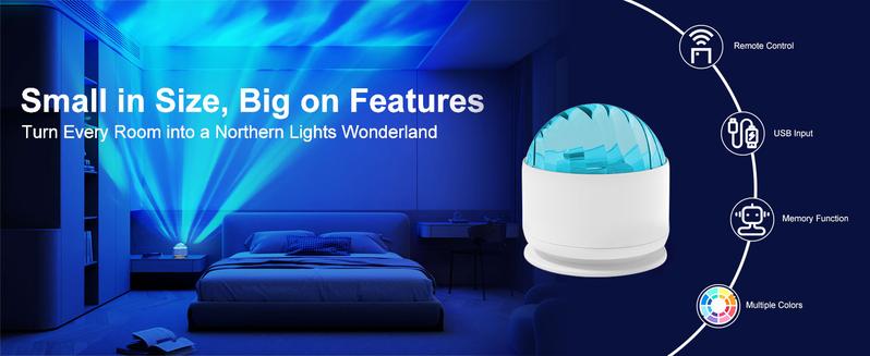 Aurora & Water Ripple 2-in-1 Projector Light – 16 Color LED Atmosphere Lamp with Remote, USB-Powered Night Light for Bedroom, Parties & Relaxation Modern Mood Lighting Rgb Lighting Effects Halloween Decor Christmas Gift
