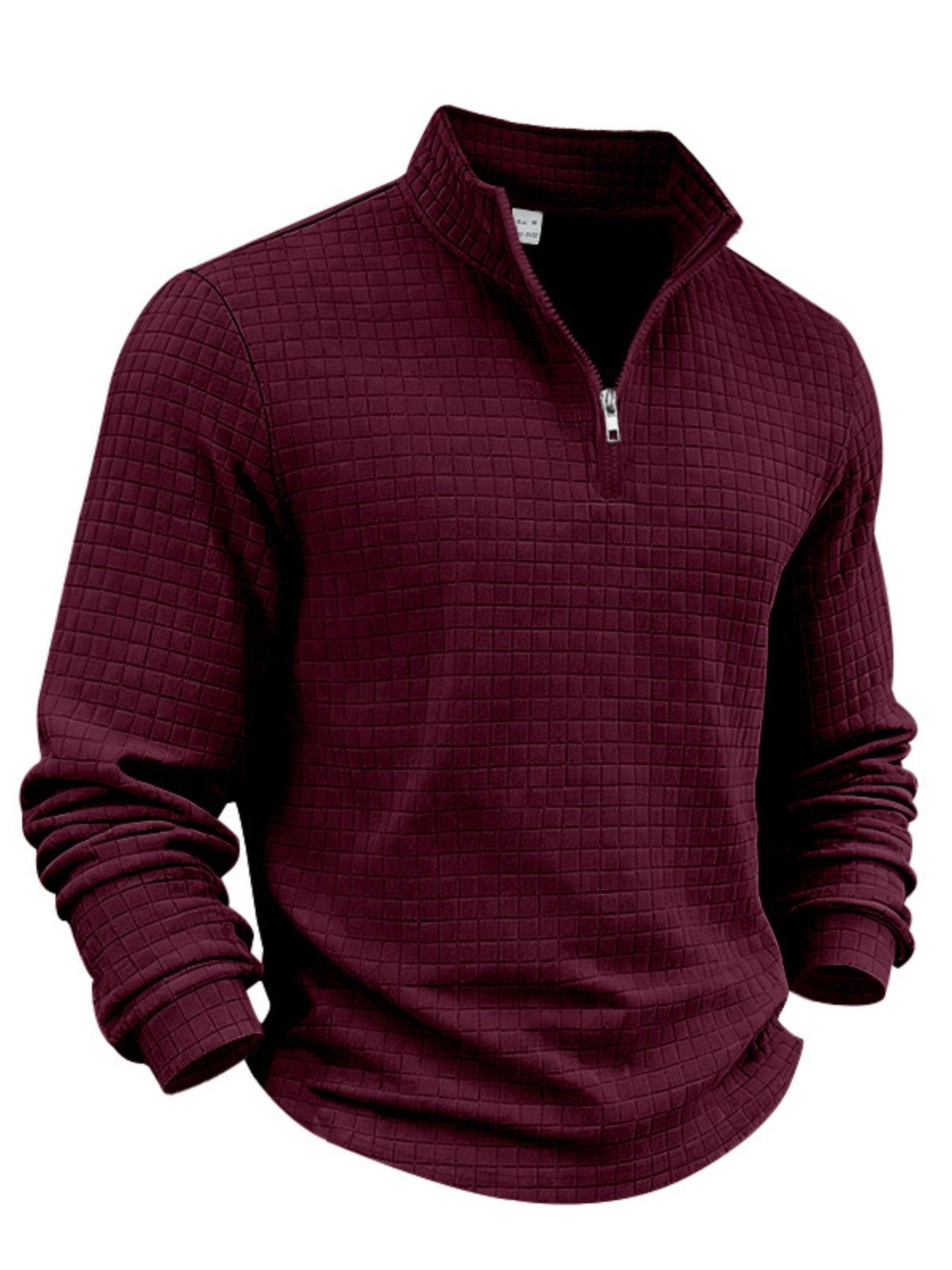 Men's Autumn and Winter Solid Color Waffle Weave Ice Hockey Sweatshirt, Regular Fit Leisure Zipper Placket Long Sleeve Outdoor Sports Clothing, S-3xl