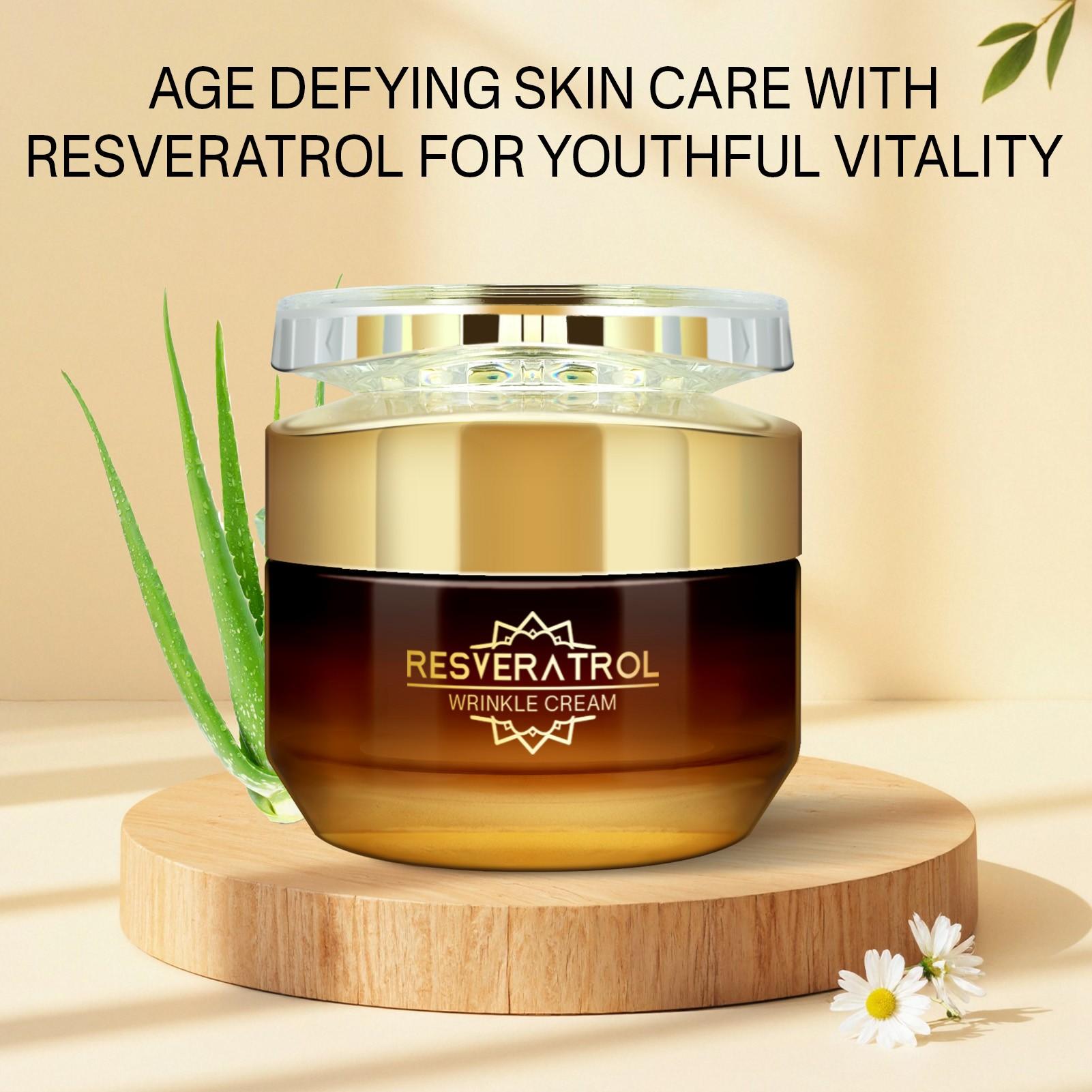 Resveratrol Cream 50g, Day Night Moisturizer with Vitamin E and Hyaluronic Acid, Nourishes Sensitive Skin, Suitable for All Types