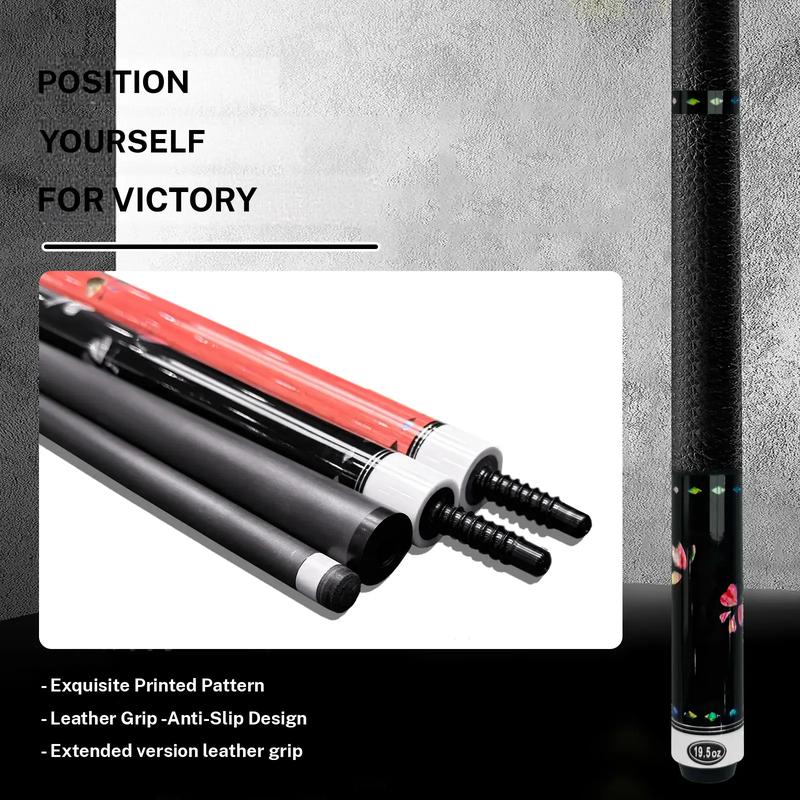2026 new design billiard cue. Inlaying technique carbon fiber 1/2 billiard cue comes with a cue box and accessories. It features a 58 inch, 11.8mm cue tip Comes with cue case + leather tip + gloves + towel + chalk