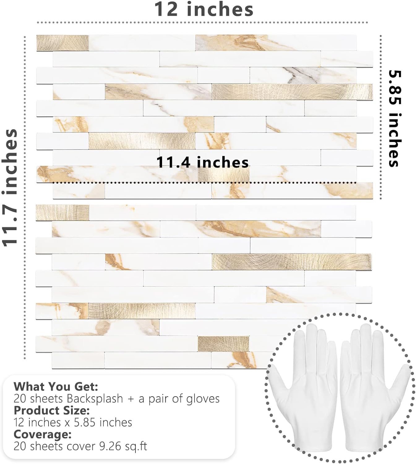 STICKGOO 20 Sheets Peel and Stick Backsplash Tile, Tile Stickers, Stick on Backsplash for Kitchen and Bathroom, Calacatta Gold Marble Look PVC Mixed Gold Self Adhesive Wall Tiles