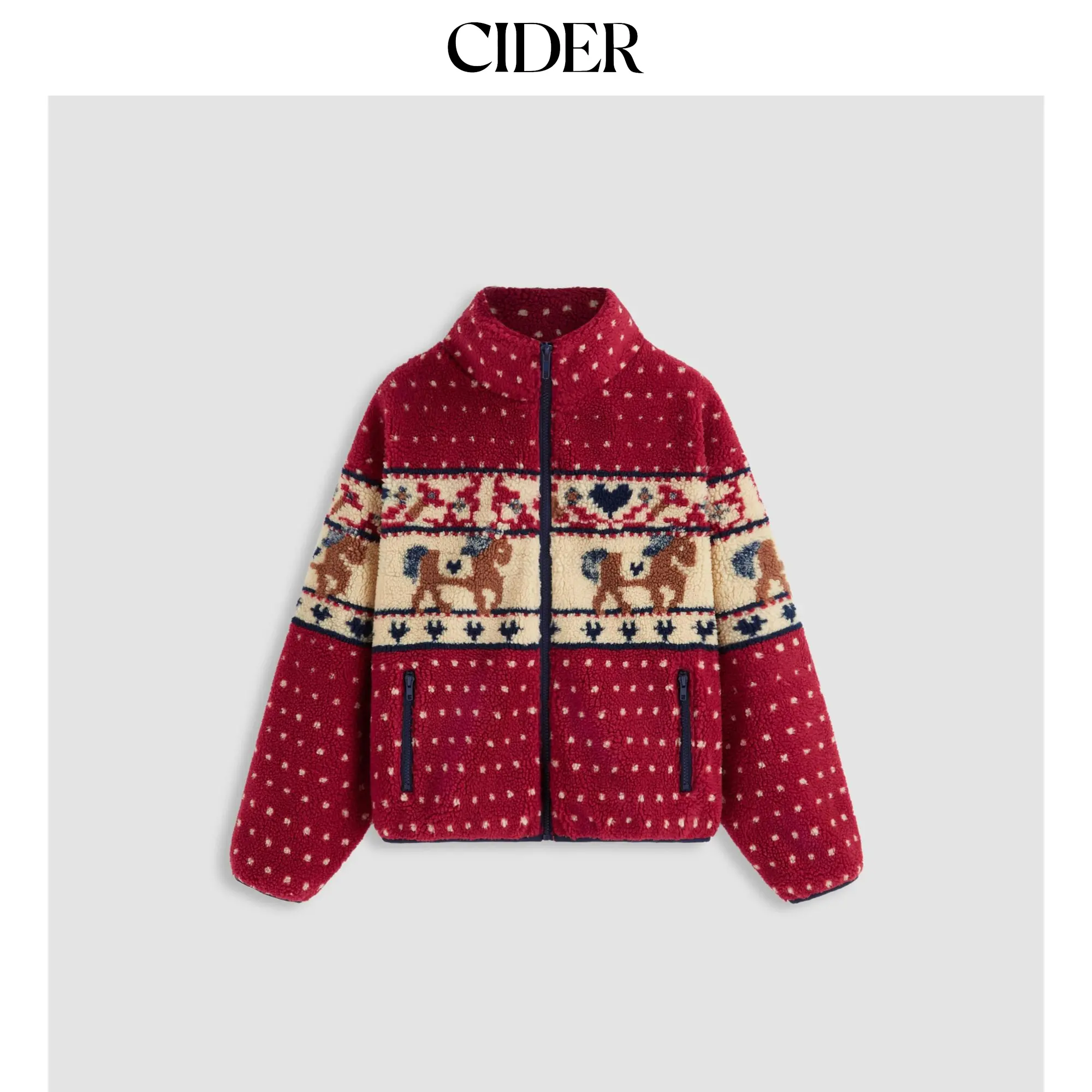 Cider Fleece Collar Graphic Jacket
