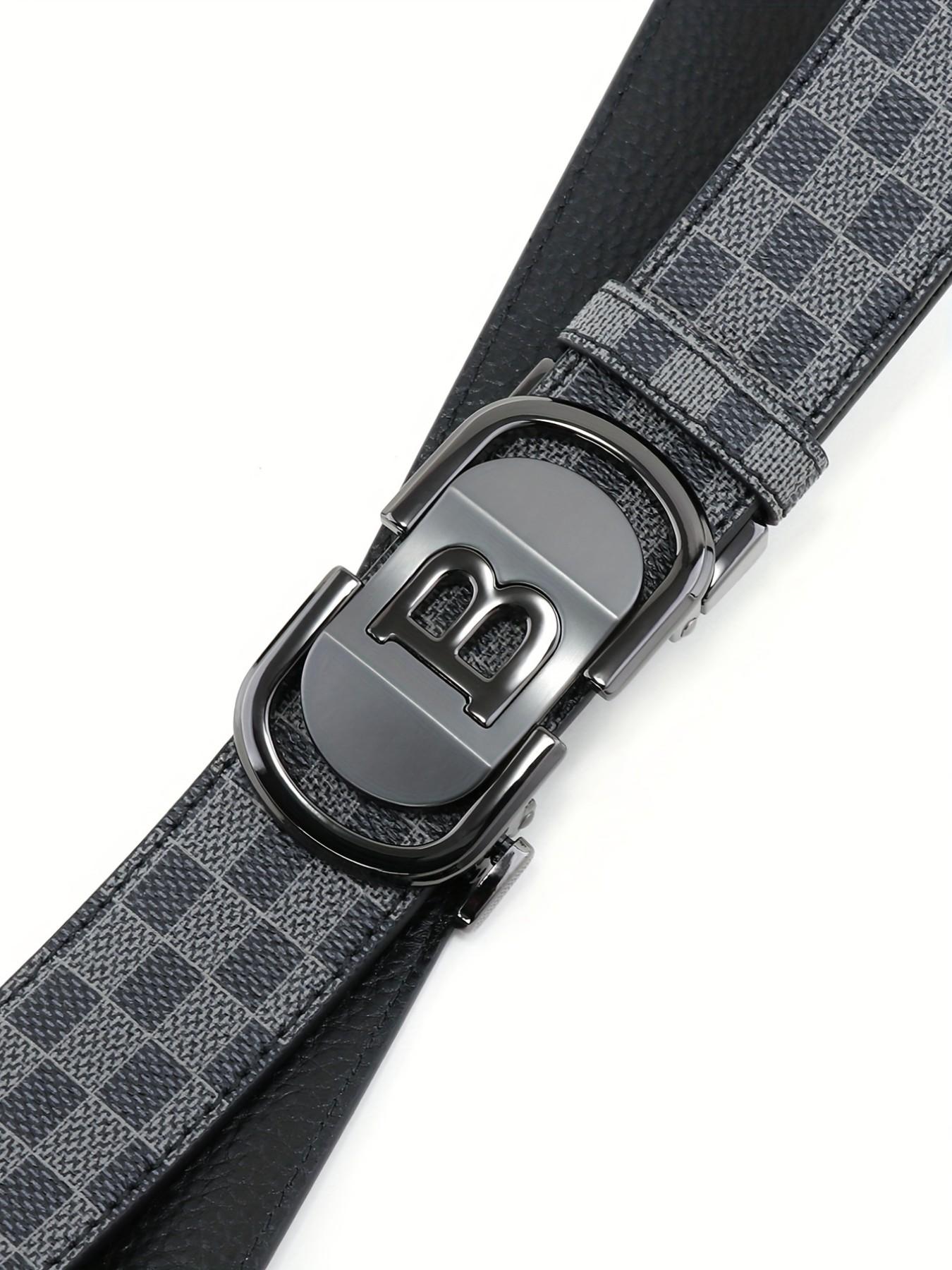 New Hollow Out B Letter Alloy Automatic Buckle Belt, Business Men's Pants Waistband, Retro Plaid Fashion Casual Belt, Fashionable Plaid Belt