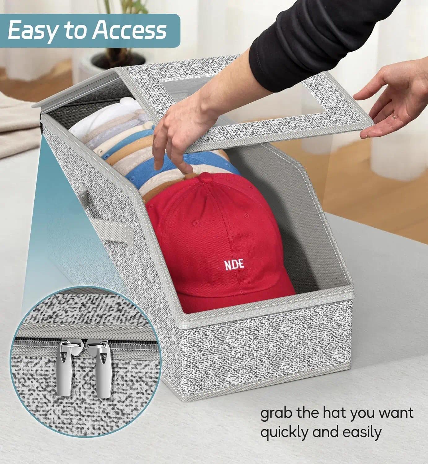 Stackable Baseball Cap Storage Box, Holds Up to 24 Hats – Durable Foldable Cardboard Organizer, Large Capacity Hat & Toy Storage Solution, Versatile Home & Bedroom Organizer, Dustproof, Space Saving