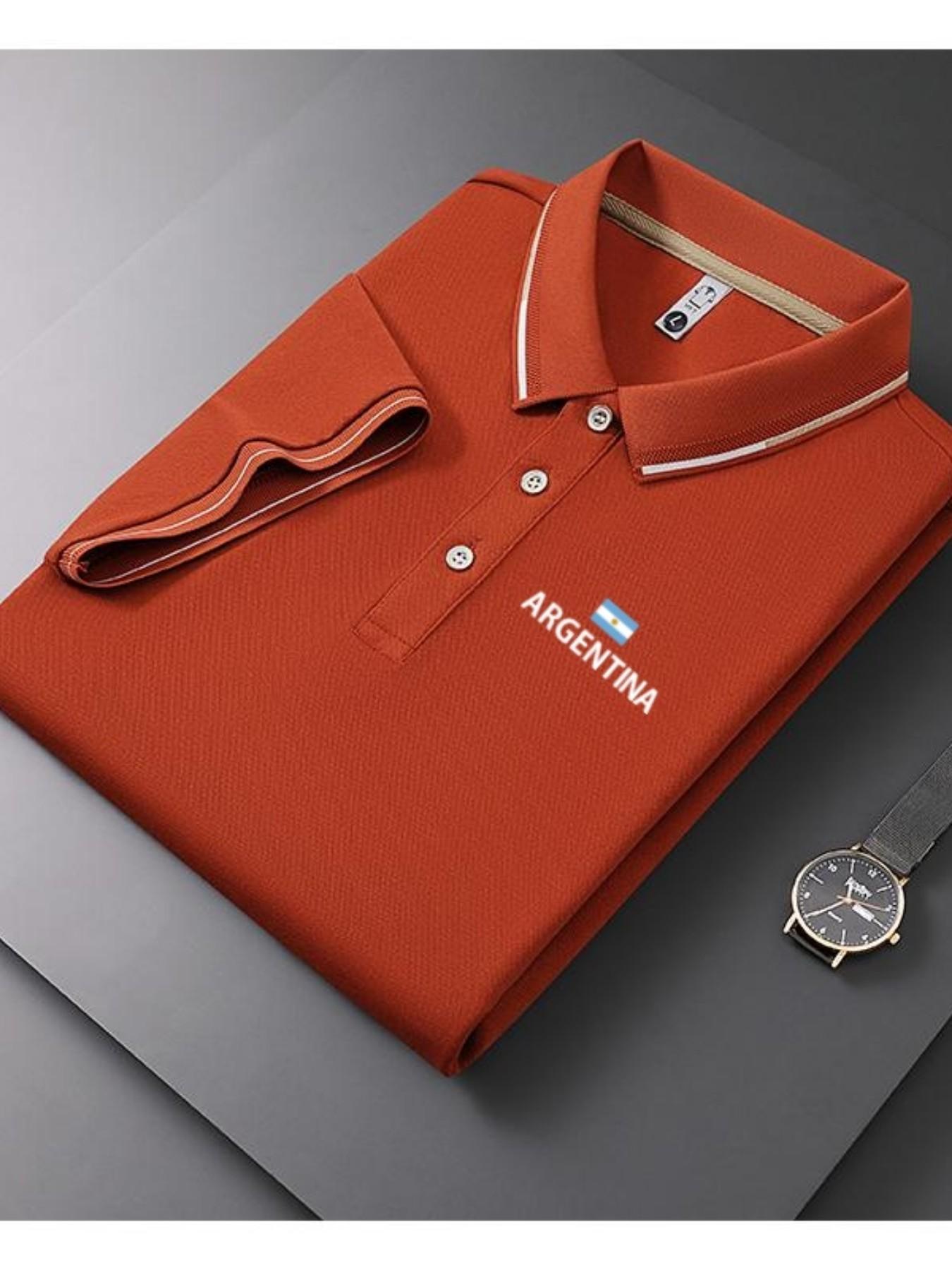 Men's Casual Summer Print T-Shirt, Argentine Flag Design, Geometric Pattern, Lightweight Breathable, Short Sleeve Polo Shirt