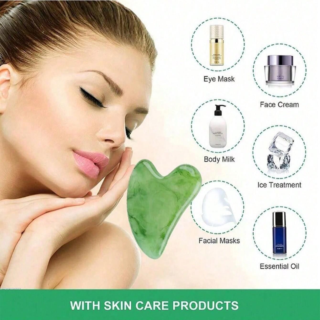 Natural Jade Facial Scraping Tool, Slimming, Firming, Suitable for Face, Eyes, Neck, Reduces Swelling, Women's Skincare