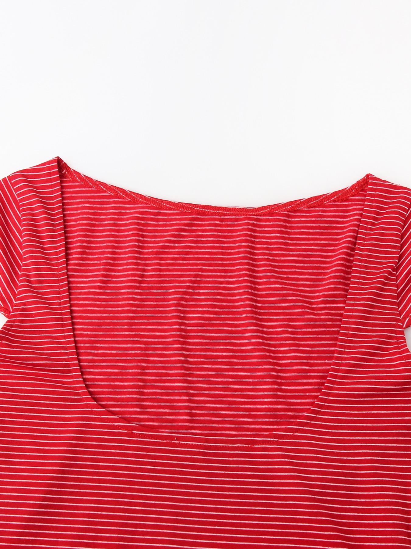 Striped Backless Short Sleeve T-Shirt Casual Summer Top Women's Fashion Tee